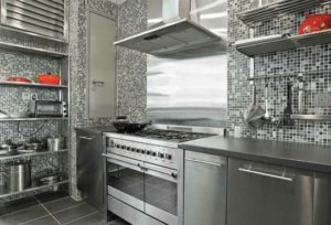 Grey kitchen with stainless steel appliances