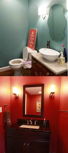 Two examples of small remodeled bathrooms.