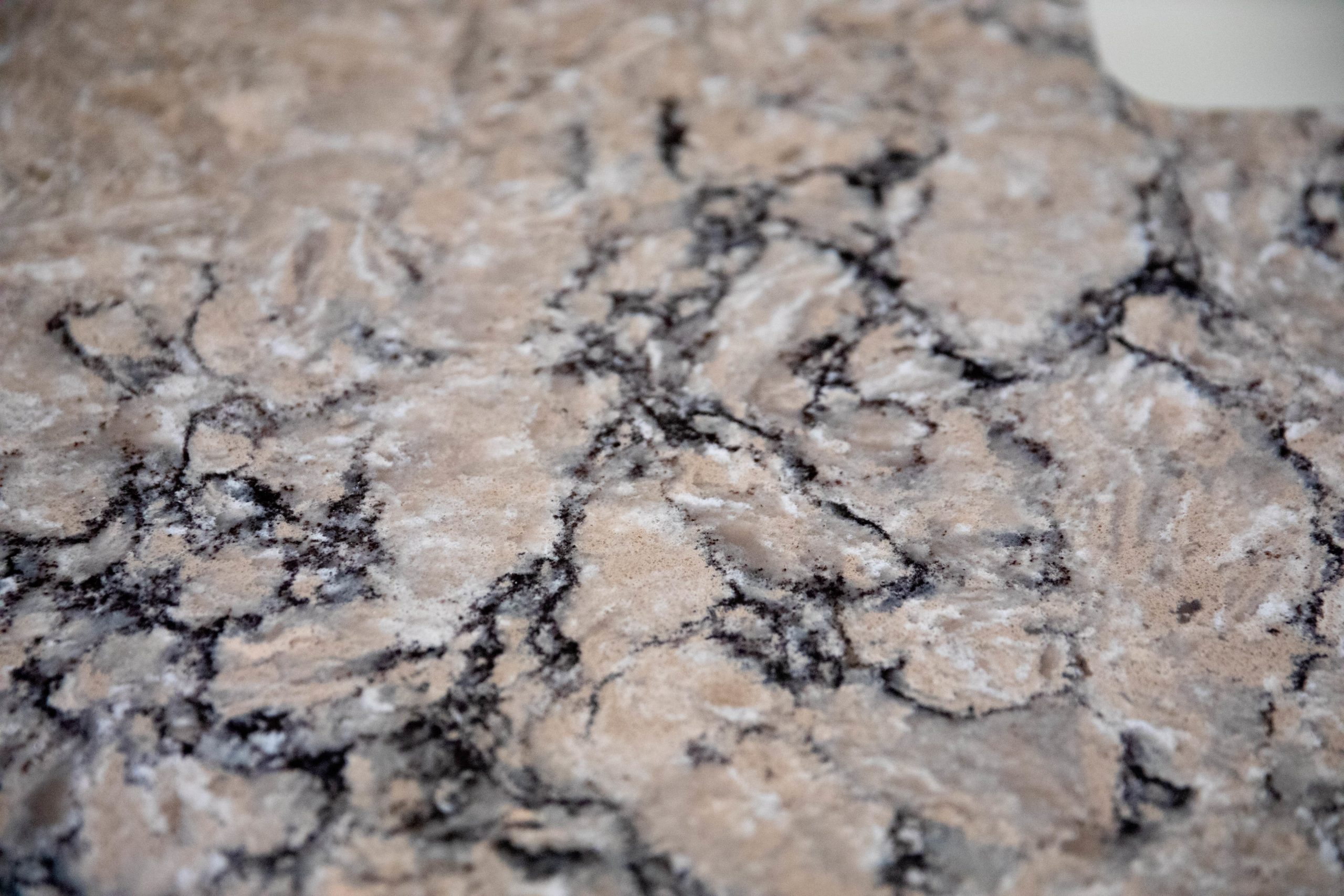 close up of granite with brown ivory and black tones