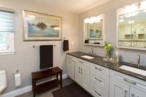 Recently redesigned bathroom countertops and dual vanity.